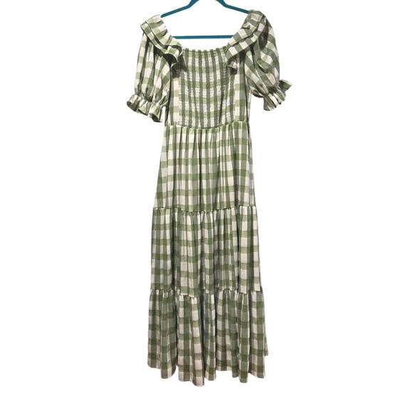 JessaKae Orchard Green & White Gingham Dress Cottagecore Prariecore Elastic | S - Picture 3 of 16